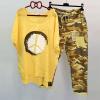 NineFit Basics Linen Sets for Women Two Piece Outfits Summer Casual Oversized Shirts and Camouflage Capris Pants Lounge Matching Sets, Medium, A01_yellow view 2