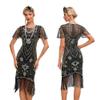 1920 Style Dresses for Women Black Flapper Dresses 1920s Gatsby Dress Sequin Fringe Flapper Dress with Sleeves 20s Style Cocktail Dress Roaring 20s Dresses Black + Gold X-Large view 1