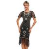1920 Style Dresses for Women Black Flapper Dresses 1920s Gatsby Dress Sequin Fringe Flapper Dress with Sleeves 20s Style Cocktail Dress Roaring 20s Dresses Black + Gold X-Large view 2