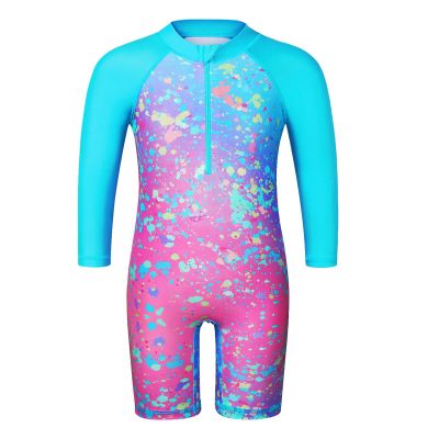 TFJH E One Piece Girls Long Sleeve Swimwear Rash Guard Sunsuits Sun Protection 50+ Beachwear Blue Dots Long 152/158