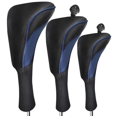 FINGER TEN Golf Club Head Covers for Woods Driver Fairway Hybrid Value 3/5 Pack, Long Headcover Interchangeable Accessories for Ultimate Club Protection (Blue&Black(1D+1F+1H))