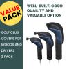 FINGER TEN Golf Club Head Covers for Woods Driver Fairway Hybrid Value 3/5 Pack, Long Headcover Interchangeable Accessories for Ultimate Club Protection (Blue&Black(1D+1F+1H)) view 2
