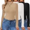 Ekouaer 3 Pack Turtleneck Shirt Women Long Sleeve Mock Neck Thermal Base Layer Slim Fit Soft Stretch Undershirts Tops White/Khaki/Black XL