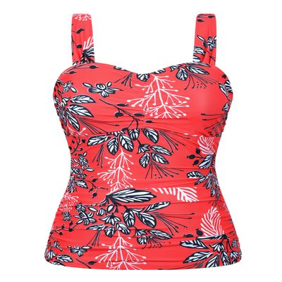 Hilor Underwire Swimsuit Tops for Women Large Bust Sexy Slimming Tankini Top Swimwear Push Up Bathing Suit Top only Red&White Floral 8