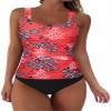 Hilor Underwire Swimsuit Tops for Women Large Bust Sexy Slimming Tankini Top Swimwear Push Up Bathing Suit Top only Red&White Floral 8 view 3