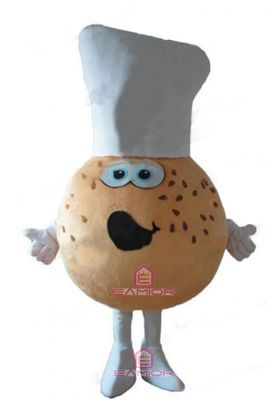 All Round Bagel Mascot Costume in a Chef Hat Adult Size for Men & Women with Built-in Fan Inside the Head