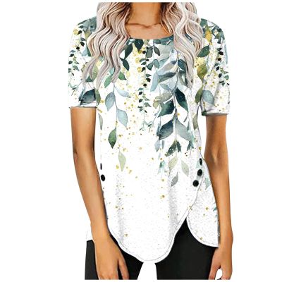 FOCLMP Women 2024 Floral Tops Blouses Short Sleeve Summer Shirt Trendy Fitted Tunic Blouse Dressy Causal Ladies Clothing Casual Summer Blouses for Women 2024 Plus Size Green XL