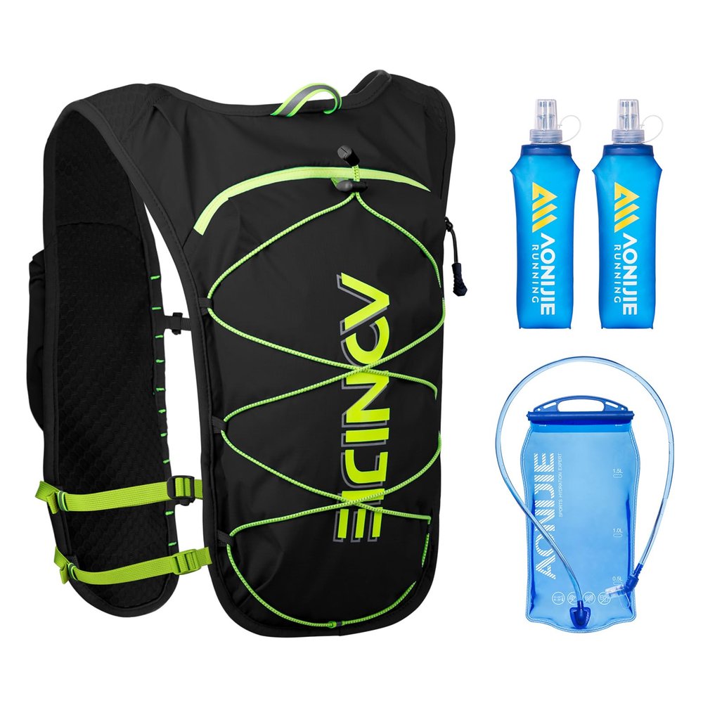 AONIJIE Running Hydration Vest 5L Running Vest for Women Men with Hydration Backpack Fits 6.8" Phones for Hiking Marathon Race (Black with 2*500ml Flask & 1.5l Bladder)