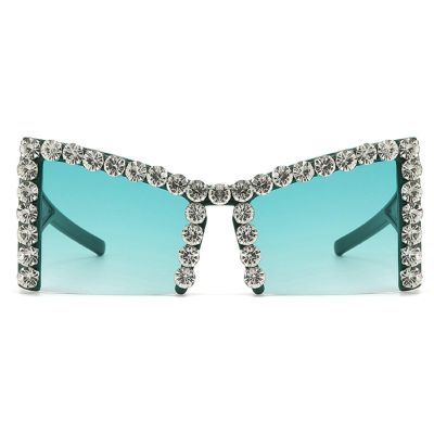 mincl Rhinestone Cat Eye Sunglasses Trendy bling Eyewear Luxury Sun Glasses for Women Party Festival Accessories Supplies N45 (green)