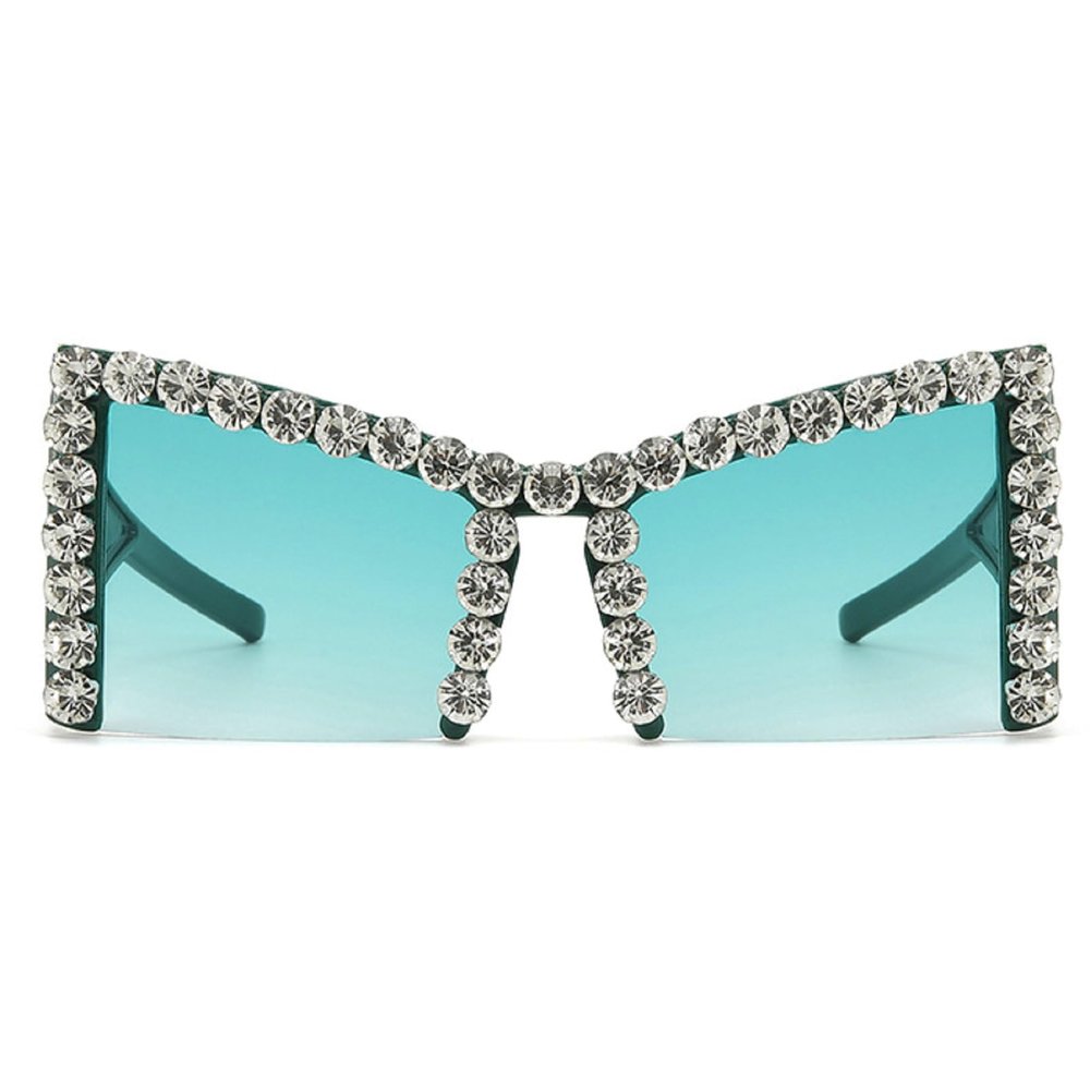 mincl Rhinestone Cat Eye Sunglasses Trendy bling Eyewear Luxury Sun Glasses for Women Party Festival Accessories Supplies N45 (green)