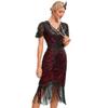 1920 Style Dresses for Women Red Flapper Dresses 1920s Gatsby Dress Sequin Fringe Flapper Dress with Sleeves 20s Style Cocktail Dress Roaring 20s Dresses Wine Red + Black Large view 2