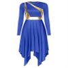 Linjinx Womens Liturgical Praise Dance Dress Color Block Long Sleeves Church Worship Lyrical Costume Blue Large view 1
