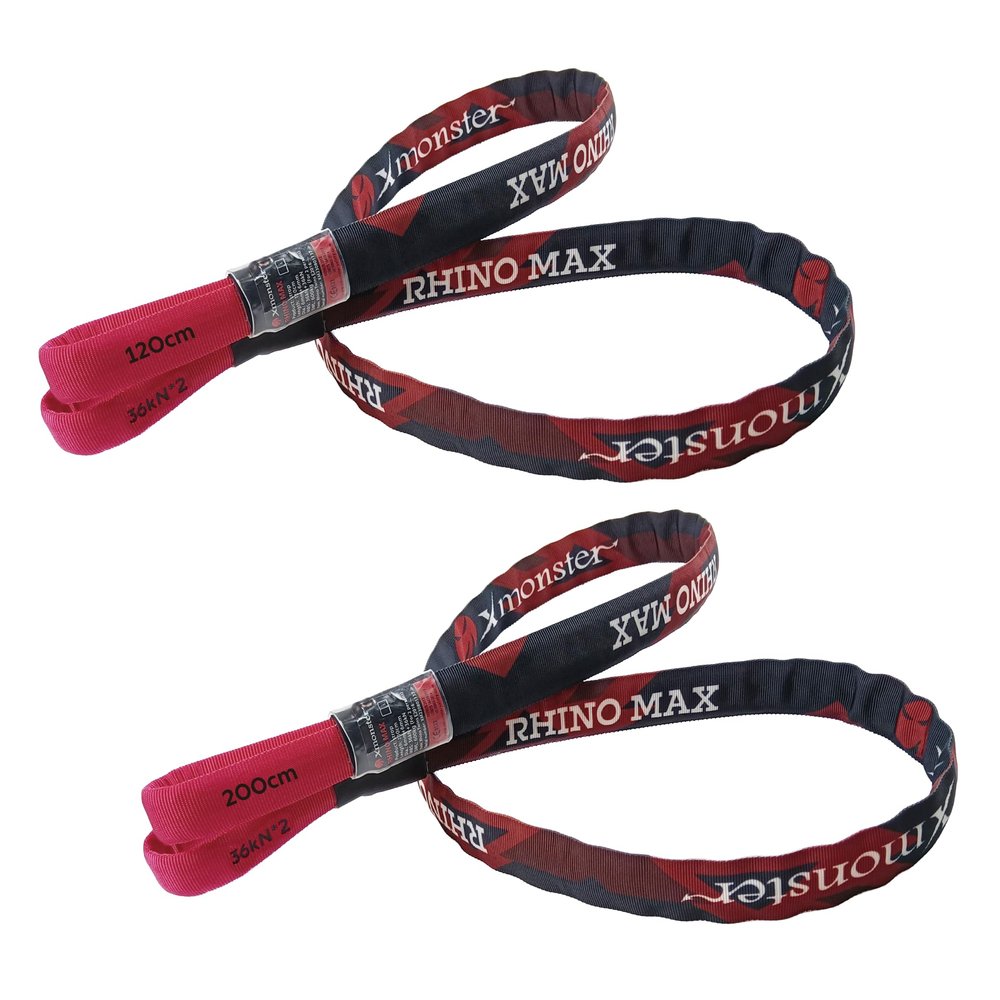 Xmonster Rhino Max High Strength Double Cores Anchor Sling 36kN+36kN Lightweight Wear-Resistant Strop (1.2m & 2m), 120-200cm, Red & Black