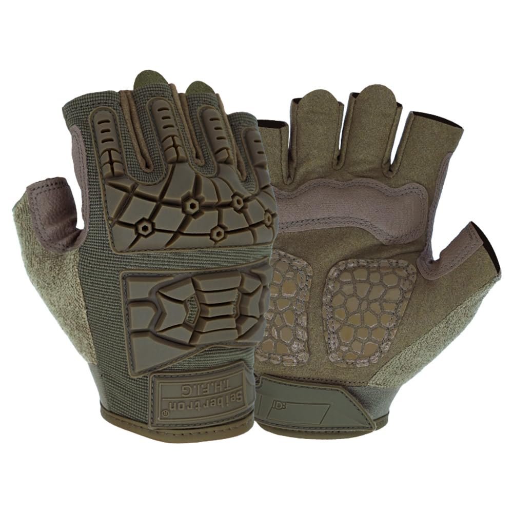 Seibertron T.H.F.I.G Tactical Gloves - Anti-Vibration, Super Grip, Flexible Rubber Protection for Outdoor Activities Army Green XXS