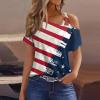 4Th of July Outfits for Women,Womens Summer Tops 2025 Red White and Blue Shirts Ladies Off Shoulder USA Tshirts Short Sleeve Patriotic Blouses Cold Shoulder American Flag Graphic Tees (Deep Red,XL) view 2