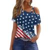 4Th of July Outfits for Women,Womens Summer Tops 2025 Red White and Blue Shirts Ladies Off Shoulder USA Tshirts Short Sleeve Patriotic Blouses Cold Shoulder American Flag Graphic Tees (Blue,XXL) view 1