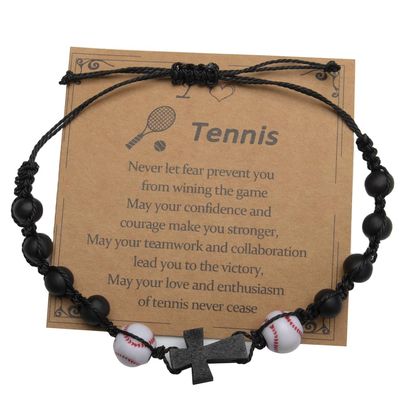 Tennis Ball Cross Bracelet for Women Men Tennis Sports Bracelet Gifts for Women Men Tennis Player Birthday Inspirational Gifts for Granddaughter Son Tennis Fan Lover Christmas Gifts for Teammate