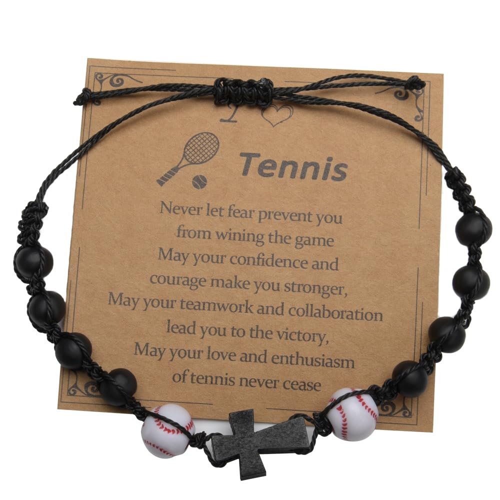 Tennis Ball Cross Bracelet for Women Men Tennis Sports Bracelet Gifts for Women Men Tennis Player Birthday Inspirational Gifts for Granddaughter Son Tennis Fan Lover Christmas Gifts for Teammate