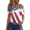 4Th of July Outfits for Women,Womens Summer Tops 2025 Red White and Blue Shirts Ladies Off Shoulder USA Tshirts Short Sleeve Patriotic Blouses Cold Shoulder American Flag Graphic Tees (Vermilion,L) view 1