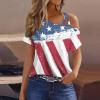 4Th of July Outfits for Women,Womens Summer Tops 2025 Red White and Blue Shirts Ladies Off Shoulder USA Tshirts Short Sleeve Patriotic Blouses Cold Shoulder American Flag Graphic Tees (Vermilion,L) view 2