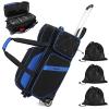 BOSSTIN 3 Ball Bowling Bags with Wheels, Secure Adhesive Fixed Ball Cup & Shoe Compartment (Fits Up to Size 16),Bowling Ball Bag 3 Ball Roller with Multi-Pockets (Blue) view 1