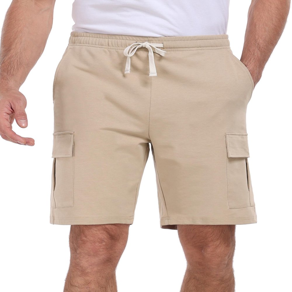 AODULO Mens Sweat Cargo Shorts 9 inch Casual Lounge Summer Cotton Shorts Comfy Dress Running Yoga Drawstring Elastic Stretch Waist