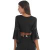 Linjinx Women's Belly Dance Tops Shawl Indian Lace-Up Crop Tops Tied Up Cardigan Stage Performance Costume Black 3X-Large view 2