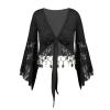 Linjinx Women's Belly Dance Tops Shawl Indian Lace-Up Crop Tops Tied Up Cardigan Stage Performance Costume Black 3X-Large view 3