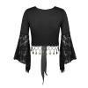 Linjinx Women's Belly Dance Tops Shawl Indian Lace-Up Crop Tops Tied Up Cardigan Stage Performance Costume Black 3X-Large view 4