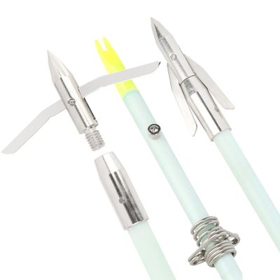 AMEYXGS 3/6pcs Archery Bowfishing Arrows Luminous or White Fiberglass Arrow Shaft with Broadheads and Safty Slides for Compound Bow and Recurve Bow Fishing Huntings (6 pcs, Luminous, Short broadheads)