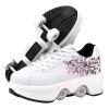 Roller Skates for Women Men 2-in-1 Double Row Deform Wheel Roller Skate Shoes Sneakers Detachable Shoes with Wheels for Girls Boys Indoor Outdoor Roller Shoes (White Pink, US 5) view 1