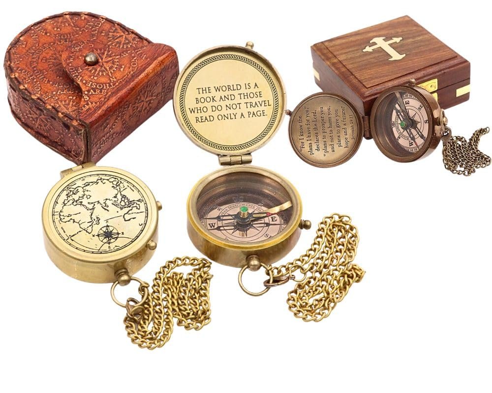 Baptism Gift Compass with Scripture Jeremiah 29:11 & Adventure Gift Compass with Scripture The World is a Book- Unique Traveller Gift, Father's Day, Graduation Day, Christmas-Compass Gift Bundle