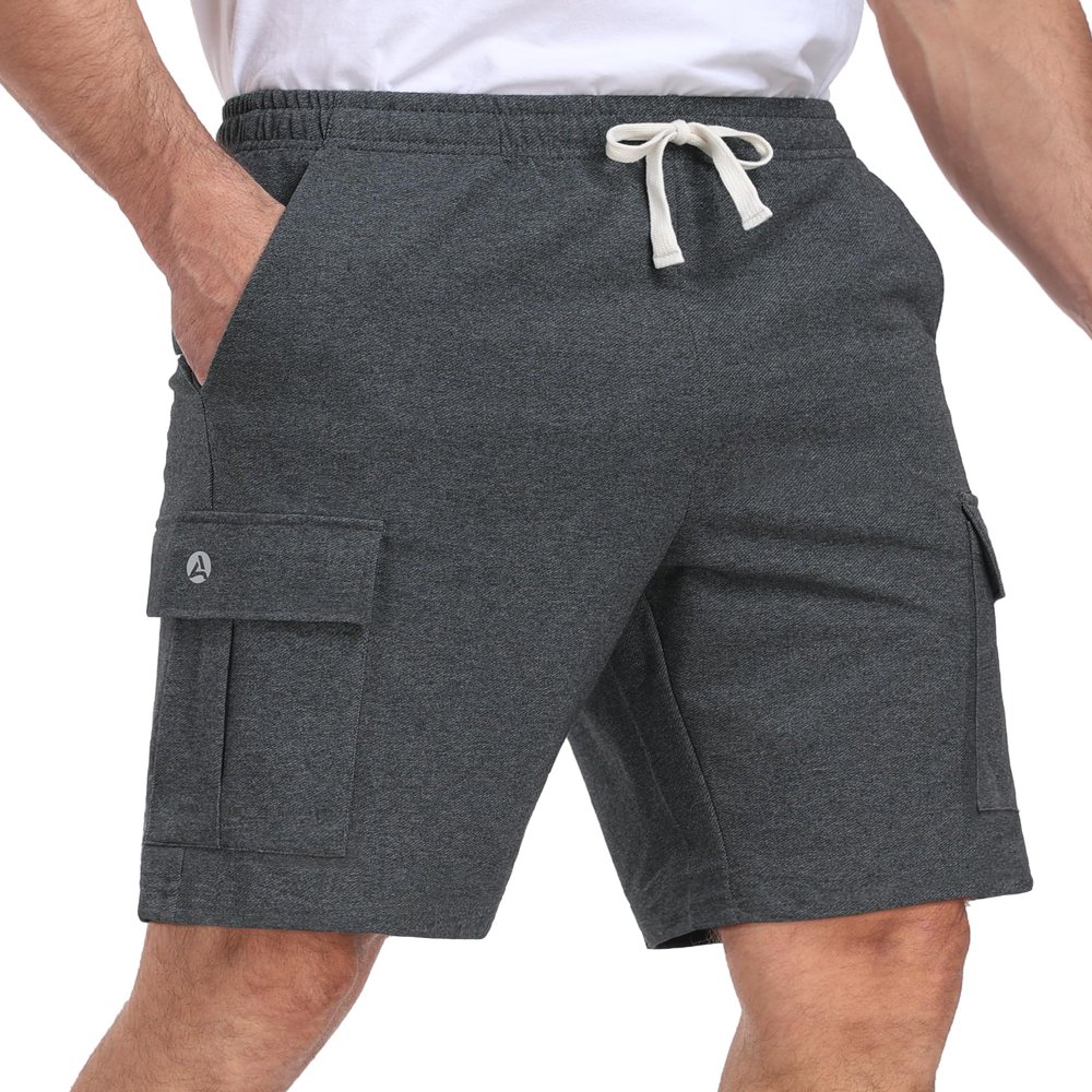 AODULO Mens Sweat Cargo Shorts 9 inch Casual Lounge Summer Cotton Shorts Comfy Dress Running Yoga Drawstring Elastic Stretch Waist