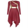 Linjinx Womens Liturgical Praise Dance Dress Color Block Long Sleeves Church Worship Lyrical Costume Burgundy XX-Large view 1