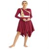 Linjinx Womens Liturgical Praise Dance Dress Color Block Long Sleeves Church Worship Lyrical Costume Burgundy XX-Large view 3