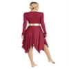 Linjinx Womens Liturgical Praise Dance Dress Color Block Long Sleeves Church Worship Lyrical Costume Burgundy XX-Large view 4