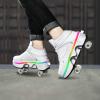 Roller Skates for Women Men 2-in-1 Double Row Deform Wheel Roller Skate Shoes Sneakers Detachable Shoes with Wheels for Girls Boys Indoor Outdoor Roller Shoes (White High Top with LED, US 8.5) view 3