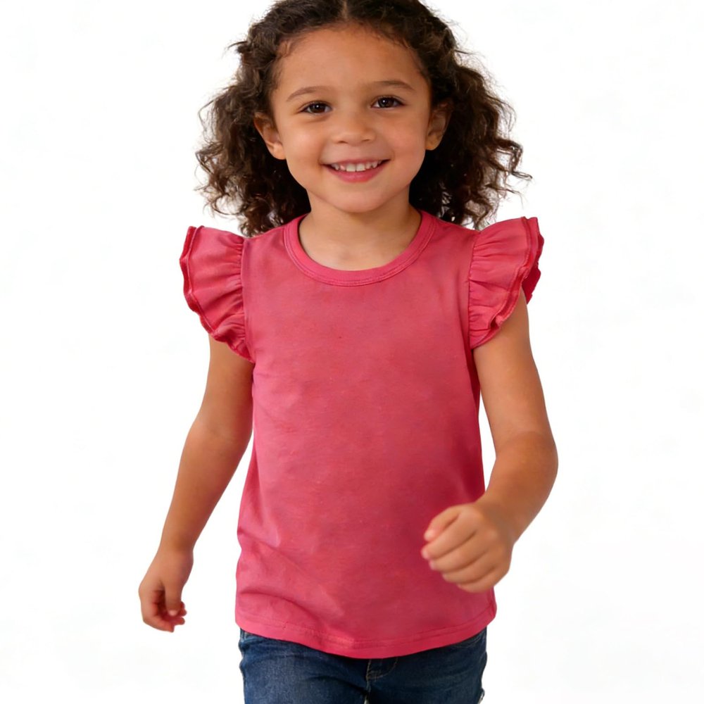 Kids Blouse Plain Ruffle Sleeve Top Toddler Girls Solid Color T-Shirt Baby Girl Cotton Casual Clothes (Rose Red, 6-7 Years)