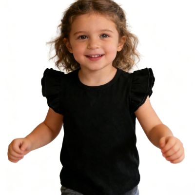 Kids Blouse Plain Ruffle Sleeve Top Toddler Girls Solid Color T-Shirt Baby Girl Cotton Casual Clothes (Black, 1-2 Years)