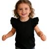 Kids Blouse Plain Ruffle Sleeve Top Toddler Girls Solid Color T-Shirt Baby Girl Cotton Casual Clothes (Black, 1-2 Years) view 1