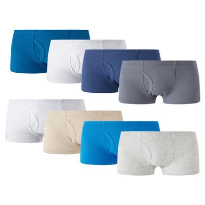 Choco Moon Little Boys'Cotton Solid Color White,Grey and Blue Boxer Brief Soft Underwear Multipack 8 Packs Size 8