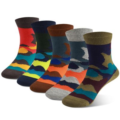 COTTON DAY Kids Boys Crew Dress Socks Bright Colorful Design 4-6 Years Camo Size S
