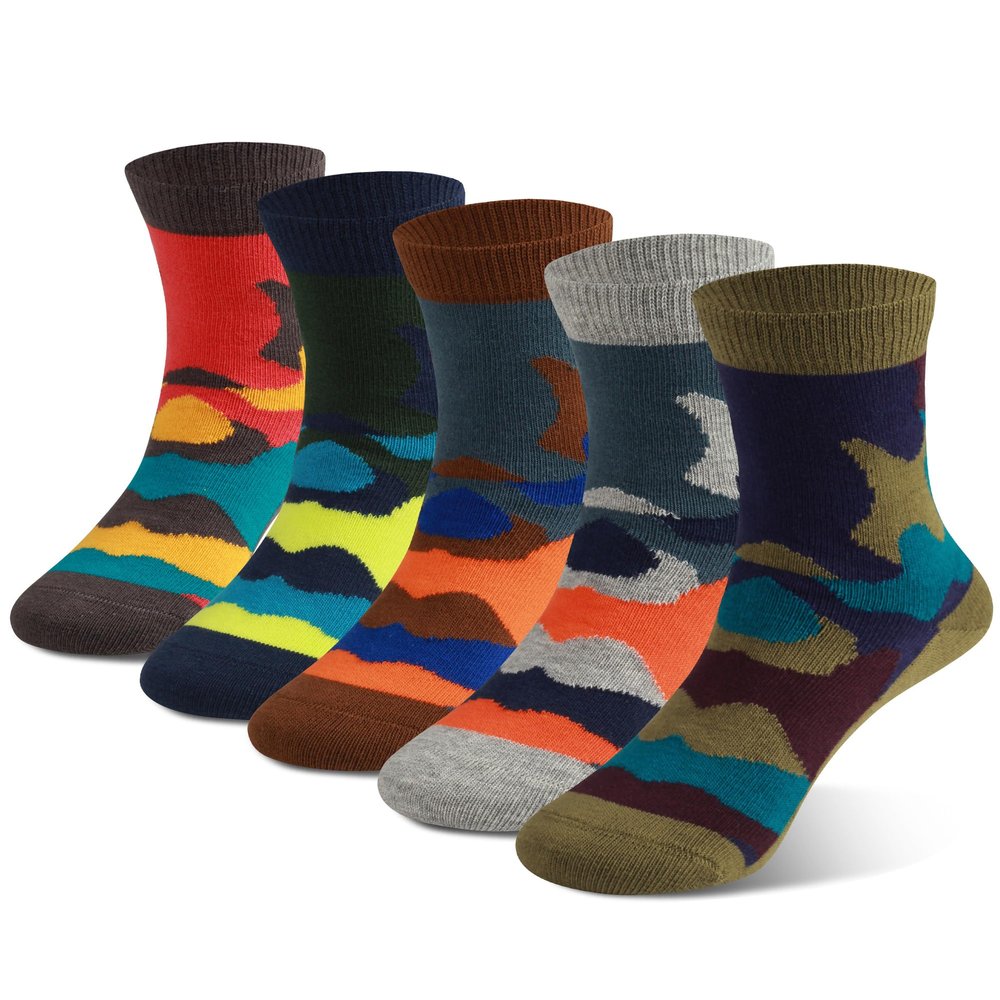 COTTON DAY Kids Boys Crew Dress Socks Bright Colorful Design 4-6 Years Camo Size S