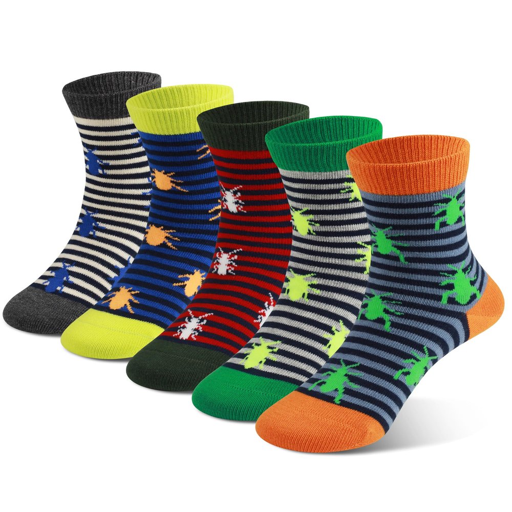 COTTON DAY Kids Boys Crew Dress Socks Bright Colorful Design 4-6 Years Beetles Size S
