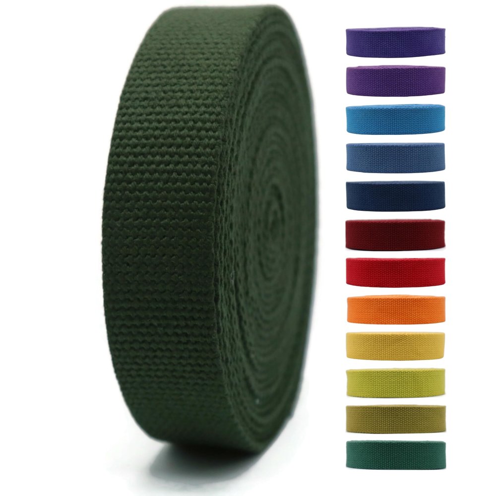 1" & 1.5'' & 2" Cotton Webbing - 5 Yards - 50+ Colors -%100 Natural Cotton - Turkish Woven - Heavy Duty 1 Inch 1.5 Inch 2 Inch Canvas Webbing for Sewing Straps Bag Climbing Indoors Craft DIY 11322
