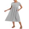 Cotton Dresses for Women Light Grey 2024 Women's Summer Short Sleeve Midi Dress Casual Loose Beach Dress with Pockets view 2