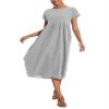 Cotton Dresses for Women Light Grey 2024 Women's Summer Short Sleeve Midi Dress Casual Loose Beach Dress with Pockets view 4