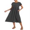 Cotton Dresses for Women Dark Grey 2024 Women's Summer Short Sleeve Midi Dress Casual Loose Beach Dress with Pockets view 2