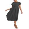 Cotton Dresses for Women Dark Grey 2024 Women's Summer Short Sleeve Midi Dress Casual Loose Beach Dress with Pockets view 4