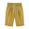 LMSXCT Cotton Linen Shorts for Women Casual Knee Length Bermuda Shorts Elastic Waist Gym Workout Shorts Summer Beach Shorts Yellow view 1